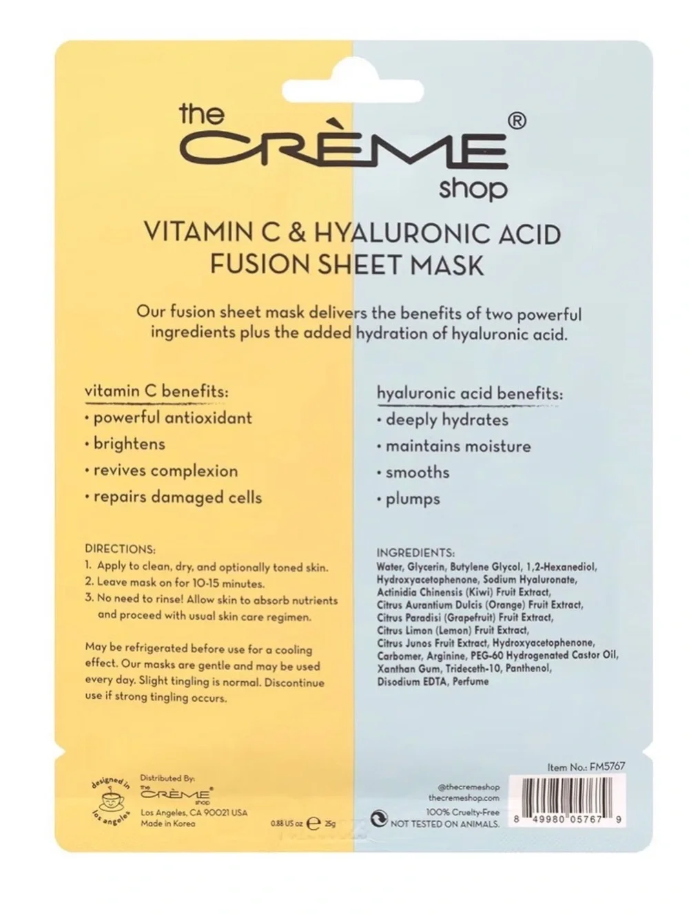 SET OF 2 The Crème Shop Vitamin C and Hyaluronic Acid Fusion Sheet Mask